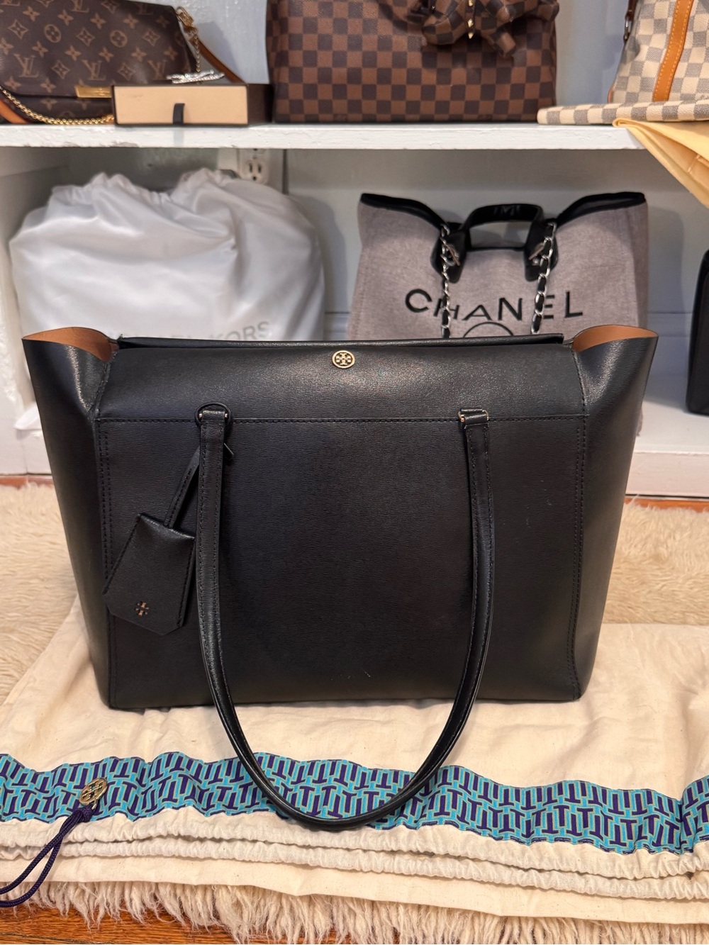 Tory Burch Black Leather Parker Large Tote